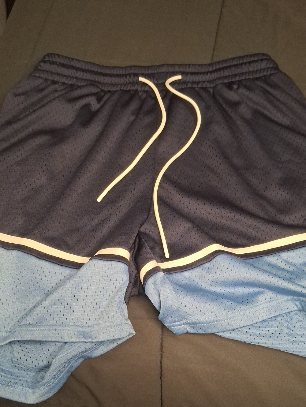 Zara Navy and Light Blue Mesh Athletic Shorts with Cream Trim